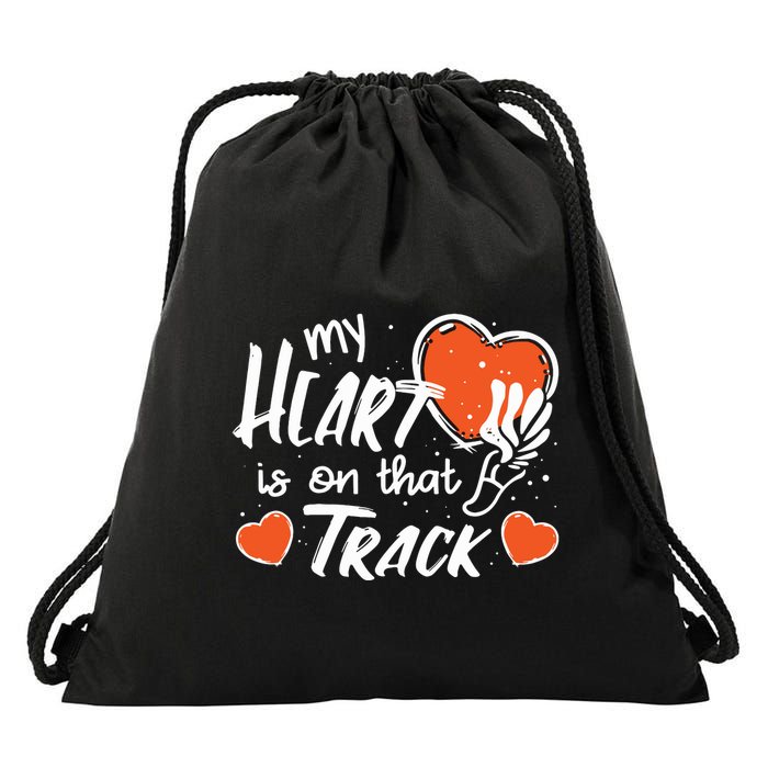 My Heart Is On That Track Track And Field Mom Drawstring Bag