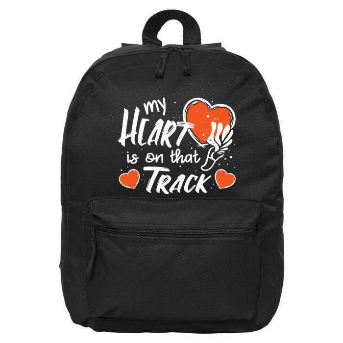 My Heart Is On That Track Track And Field Mom 16 in Basic Backpack