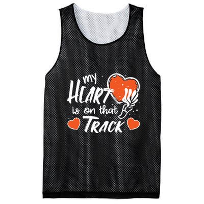 My Heart Is On That Track Track And Field Mom Mesh Reversible Basketball Jersey Tank