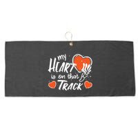 My Heart Is On That Track Track And Field Mom Large Microfiber Waffle Golf Towel