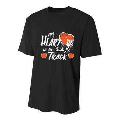 My Heart Is On That Track Track And Field Mom Youth Performance Sprint T-Shirt