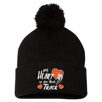 My Heart Is On That Track Track And Field Mom Pom Pom 12in Knit Beanie