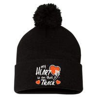 My Heart Is On That Track Track And Field Mom Pom Pom 12in Knit Beanie
