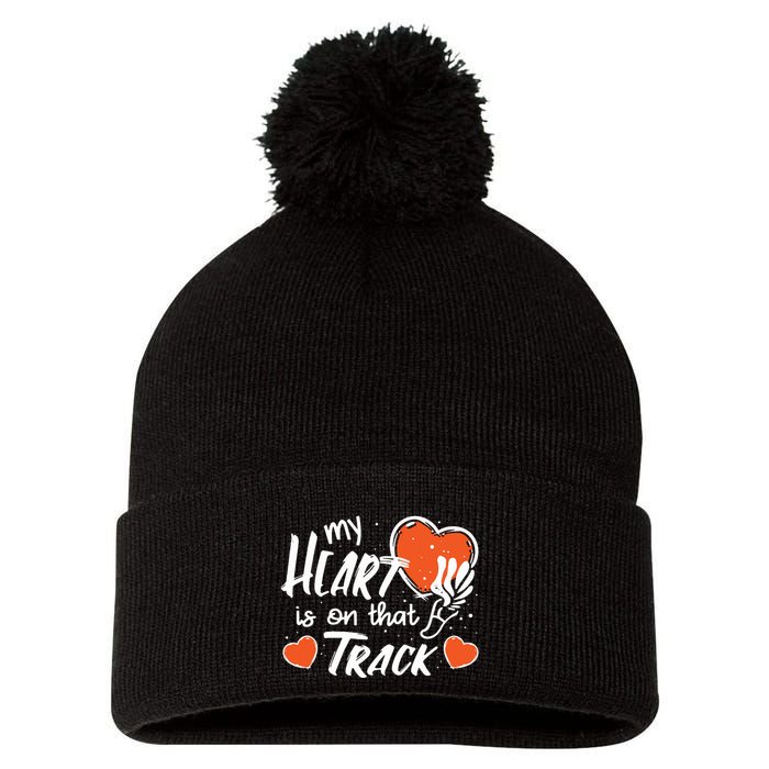 My Heart Is On That Track Track And Field Mom Pom Pom 12in Knit Beanie
