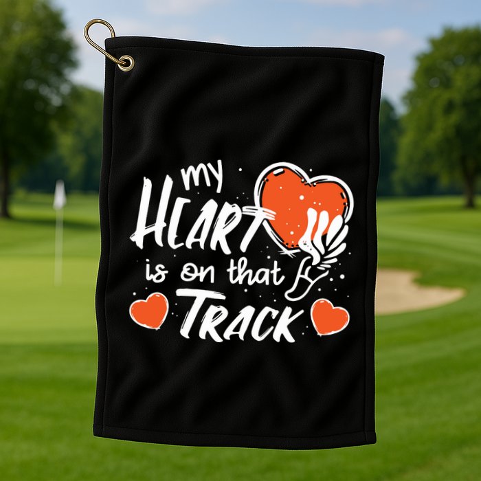 My Heart Is On That Track Track And Field Mom Golf Towel