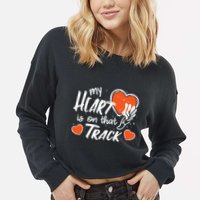 My Heart Is On That Track Track And Field Mom Cropped Pullover Crew