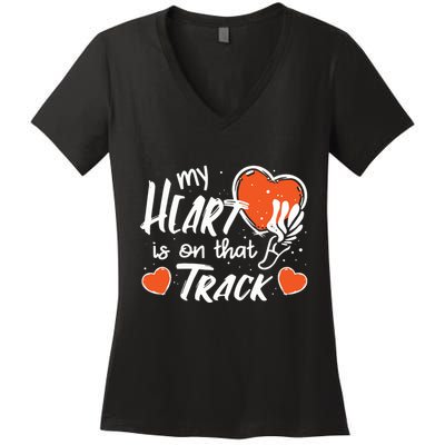 My Heart Is On That Track Track And Field Mom Women's V-Neck T-Shirt