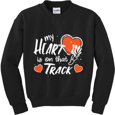 My Heart Is On That Track Track And Field Mom Kids Sweatshirt