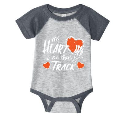 My Heart Is On That Track Track And Field Mom Infant Baby Jersey Bodysuit