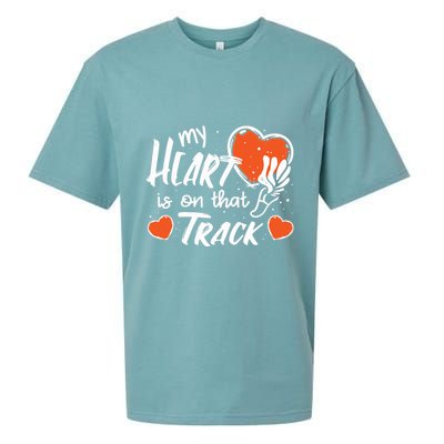 My Heart Is On That Track Track And Field Mom Sueded Cloud Jersey T-Shirt