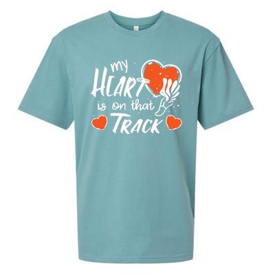 My Heart Is On That Track Track And Field Mom Sueded Cloud Jersey T-Shirt