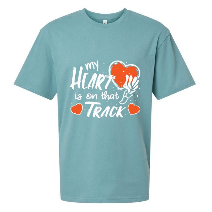 My Heart Is On That Track Track And Field Mom Sueded Cloud Jersey T-Shirt