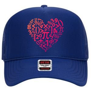 Math Heart I Love Math Math Lovers Gift Math Teacher Gift High Crown Mesh Back Trucker Hat