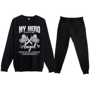 My Hero Is Now My Angel Parkinson's Disease Grey Ribbon Gift Premium Crewneck Sweatsuit Set