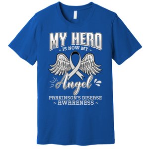 My Hero Is Now My Angel Parkinson's Disease Grey Ribbon Gift Premium T-Shirt