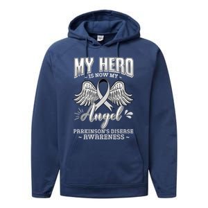 My Hero Is Now My Angel Parkinson's Disease Grey Ribbon Gift Performance Fleece Hoodie