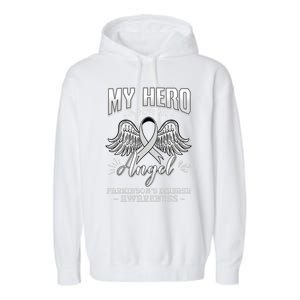 My Hero Is Now My Angel Parkinson's Disease Grey Ribbon Gift Garment-Dyed Fleece Hoodie