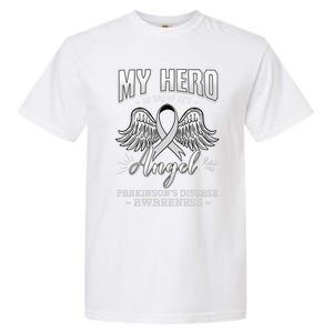 My Hero Is Now My Angel Parkinson's Disease Grey Ribbon Gift Garment-Dyed Heavyweight T-Shirt