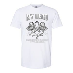 My Hero Is Now My Angel Parkinson's Disease Grey Ribbon Gift Softstyle CVC T-Shirt