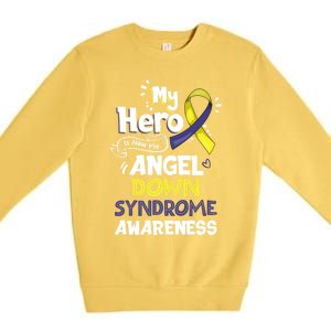 My Hero Is Now My Angel Down Syndrome Awareness Gift Funny Gift Premium Crewneck Sweatshirt