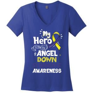 My Hero Is Now My Angel Down Syndrome Awareness Gift Funny Gift Women's V-Neck T-Shirt