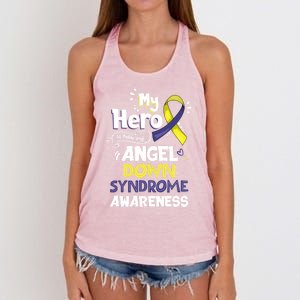 My Hero Is Now My Angel Down Syndrome Awareness Gift Funny Gift Women's Knotted Racerback Tank