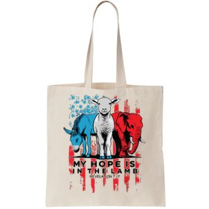 My Hope Is In The Lamb Christian Jesus God Donkey Elephan Tote Bag