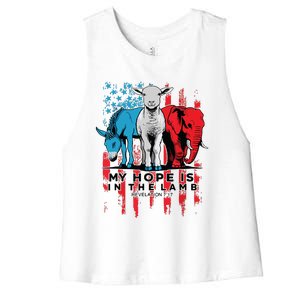 My Hope Is In The Lamb Christian Jesus God Donkey Elephan Women's Racerback Cropped Tank