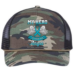 My Hero Is Now My Angel Peritoneal Cancer Awareness Advocate Gift Retro Rope Trucker Hat Cap