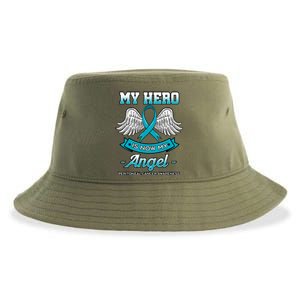 My Hero Is Now My Angel Peritoneal Cancer Awareness Advocate Gift Sustainable Bucket Hat