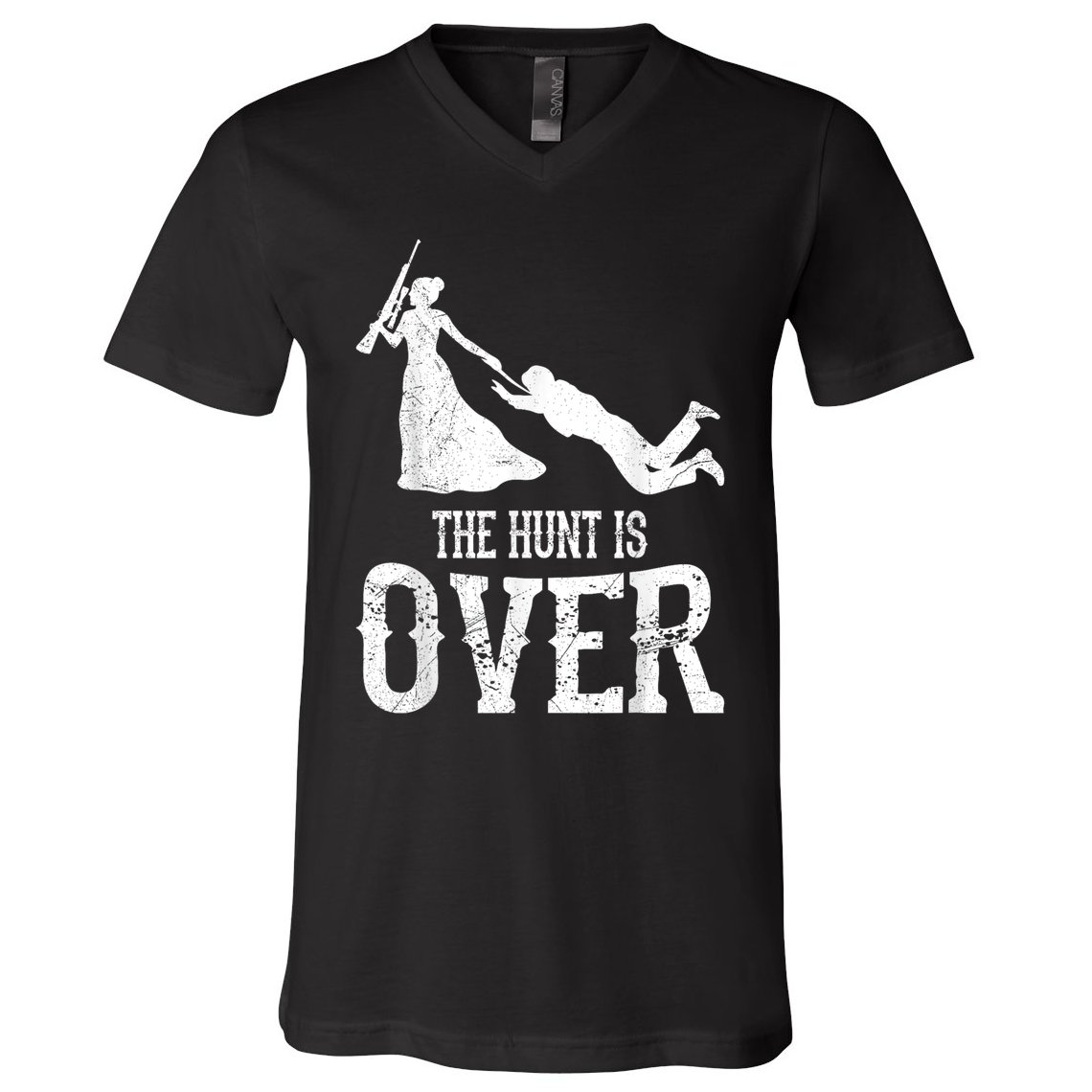 Man Hunt Is Over Wedding Bachelor Party Bride V-Neck T-Shirt