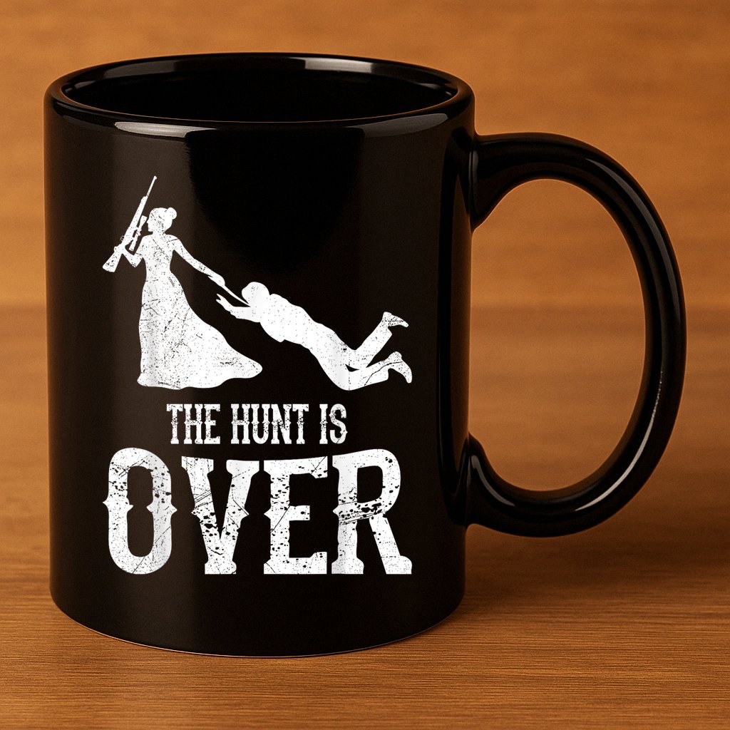 Man Hunt Is Over Wedding Bachelor Party Bride 11oz C Handle Ceramic Mug