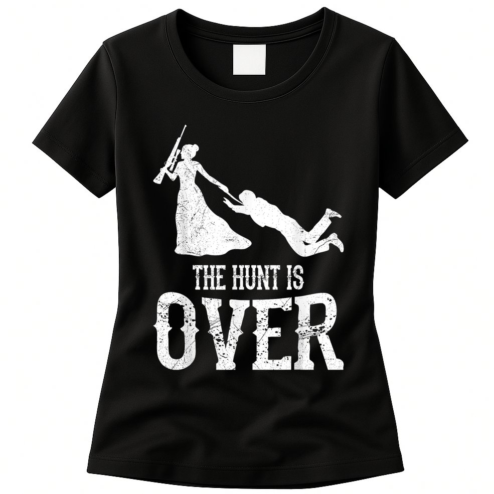 Man Hunt Is Over Wedding Bachelor Party Bride Womens T-Shirt