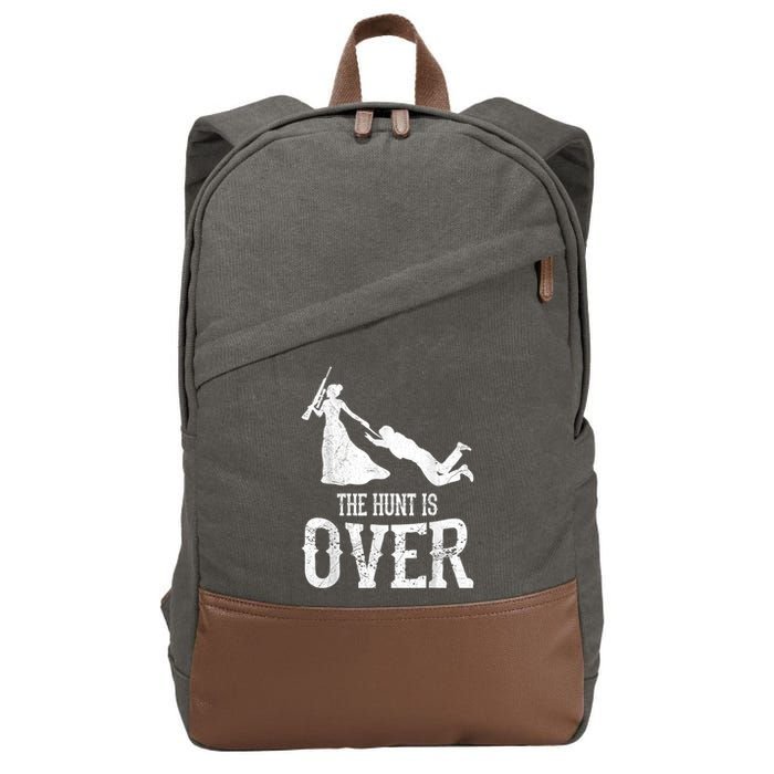 Man Hunt Is Over Wedding Bachelor Party Bride Cotton Canvas Backpack