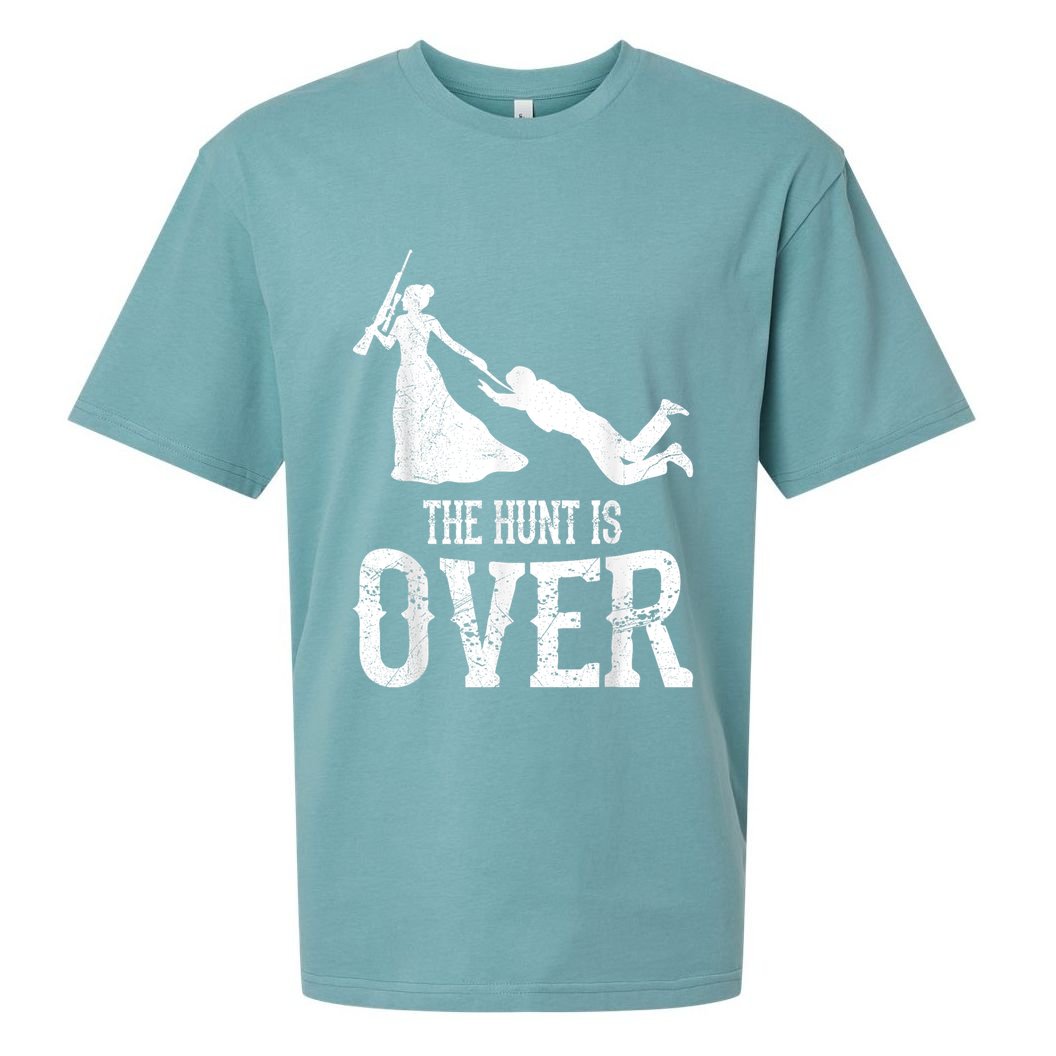 Man Hunt Is Over Wedding Bachelor Party Bride Sueded Cloud Jersey T-Shirt