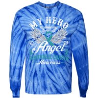 My Hero Is Now My Angel Peritoneal Cancer Awareness Cute Gift Tie-Dye Long Sleeve Shirt