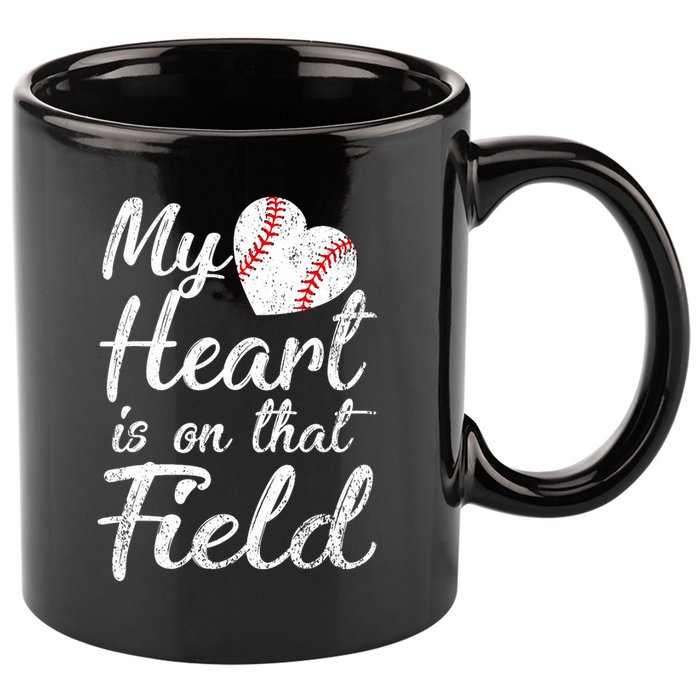 My Heart Is On That Field Baseball Softball Mom Gifts 11oz C Handle Ceramic Mug