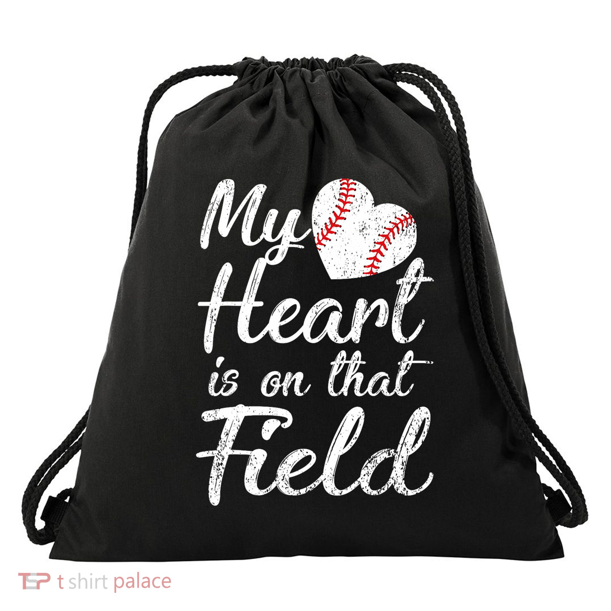 My Heart Is On That Field Baseball Softball Mom Gifts Drawstring Bag