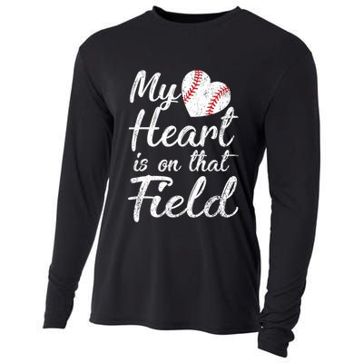 My Heart Is On That Field Baseball Softball Mom Gifts Cooling Performance Long Sleeve Crew