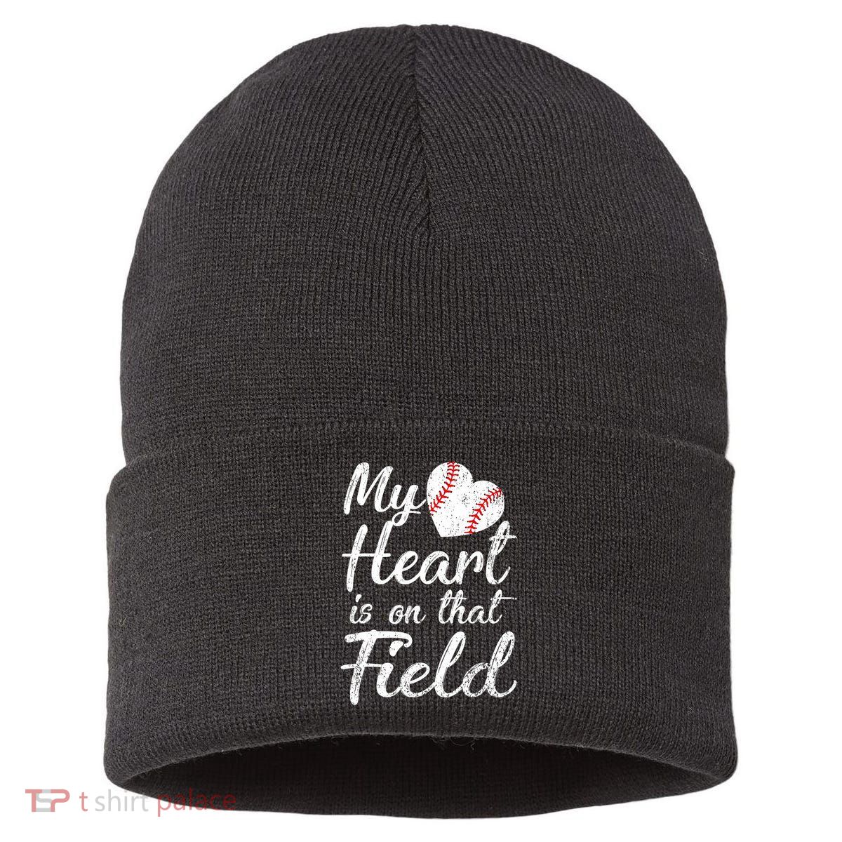 My Heart Is On That Field Baseball Softball Mom Gifts Sustainable Knit Beanie