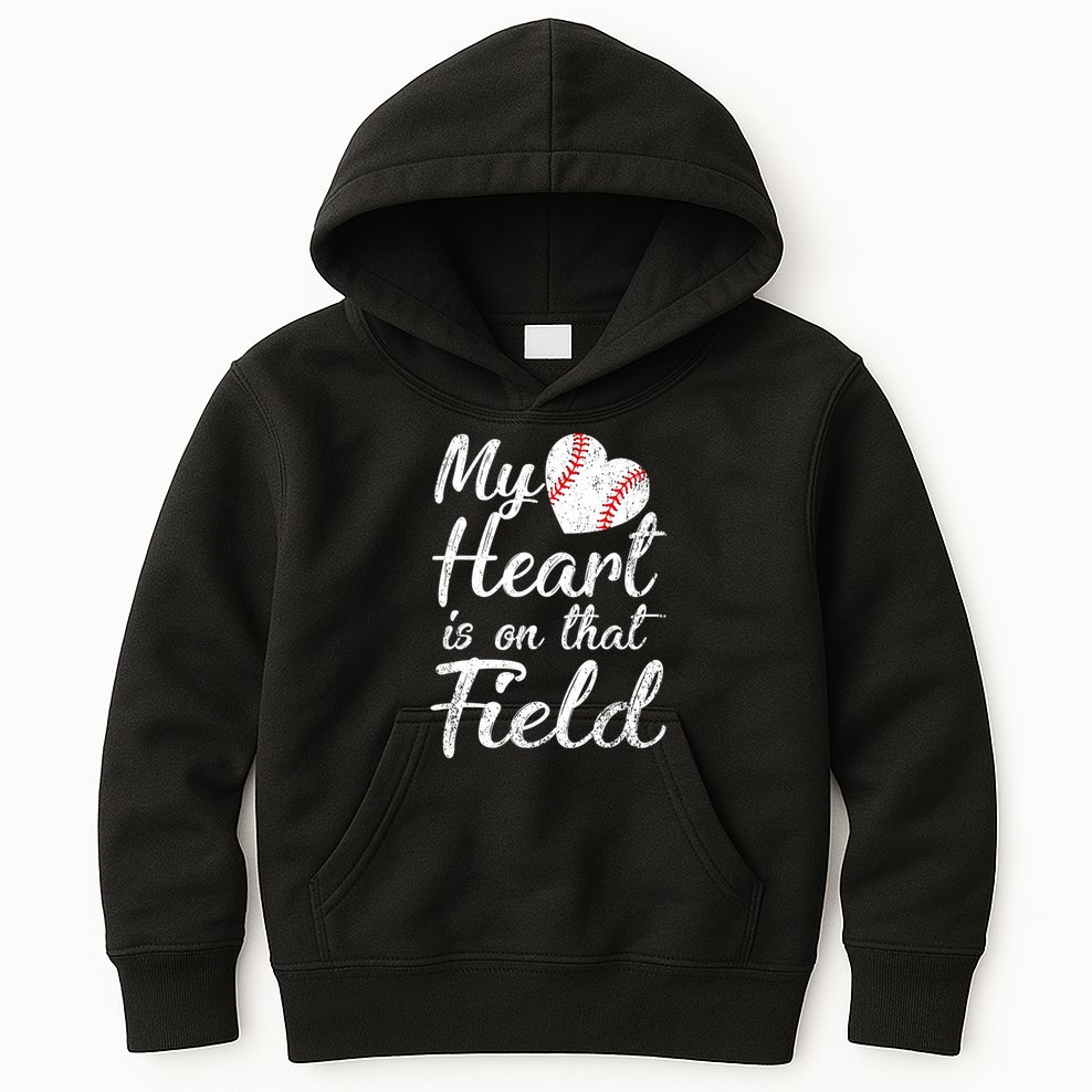 My Heart Is On That Field Baseball Softball Mom Gifts Kids Hoodie