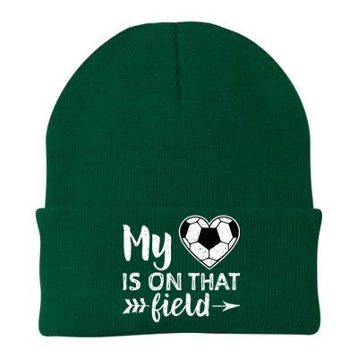 My Heart Is On That Field Soccer Cool Gift Soccer Mom Knit Cap Winter Beanie