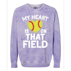 My Heart Is On That Field Softball Gift For Mom Dad Gift Colorblast Crewneck Sweatshirt