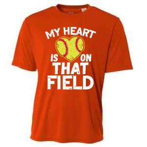 My Heart Is On That Field Softball Gift For Mom Dad Gift Cooling Performance Crew T-Shirt