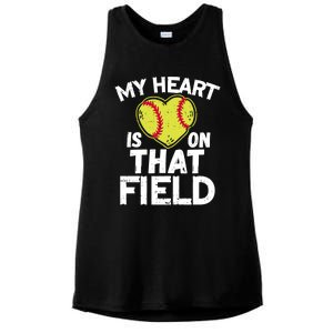 My Heart Is On That Field Softball Gift For Mom Dad Gift Ladies PosiCharge Tri-Blend Wicking Tank