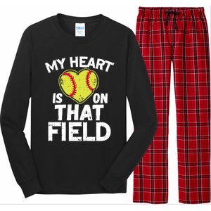 My Heart Is On That Field Softball Gift For Mom Dad Gift Long Sleeve Pajama Set