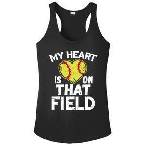 My Heart Is On That Field Softball Gift For Mom Dad Gift Ladies PosiCharge Competitor Racerback Tank