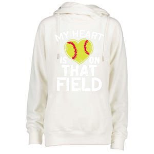 My Heart Is On That Field Softball Gift For Mom Dad Gift Womens Funnel Neck Pullover Hood