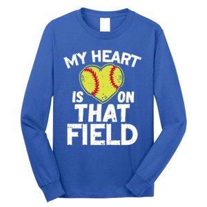 My Heart Is On That Field Softball Gift For Mom Dad Gift Long Sleeve Shirt