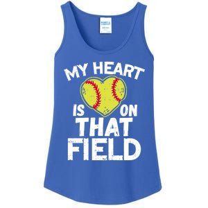 My Heart Is On That Field Softball Gift For Mom Dad Gift Ladies Essential Tank